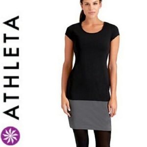 Athleta “Ella” gray and black color block short sleeve athleisure dress Size XS